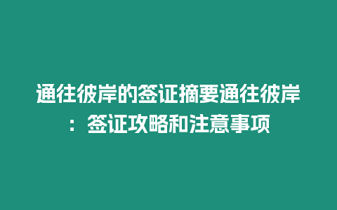 通往彼岸的簽證摘要通往彼岸：簽證攻略和注意事項