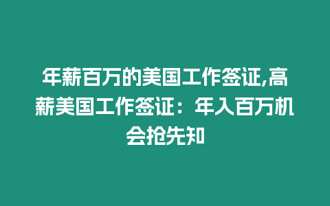 年薪百萬的美國工作簽證,高薪美國工作簽證：年入百萬機會搶先知