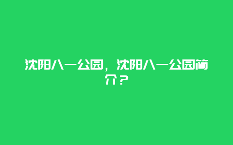 沈陽八一公園，沈陽八一公園簡介？