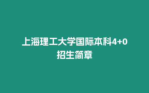 上海理工大學國際本科4+0招生簡章