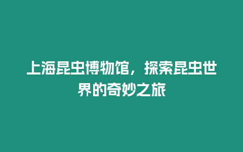 上海昆蟲博物館，探索昆蟲世界的奇妙之旅