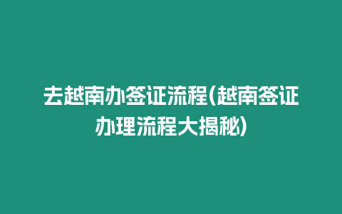 去越南辦簽證流程(越南簽證辦理流程大揭秘)