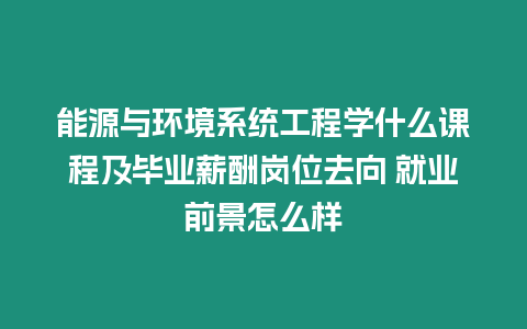 能源與環(huán)境系統(tǒng)工程學(xué)什么課程及畢業(yè)薪酬崗位去向 就業(yè)前景怎么樣