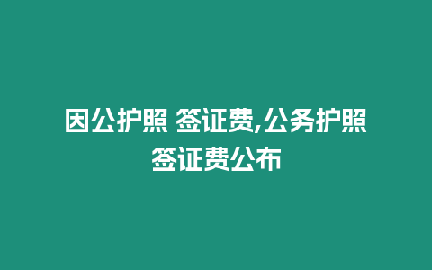 因公護照 簽證費,公務護照簽證費公布