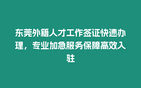 東莞外籍人才工作簽證快速辦理，專業加急服務保障高效入駐