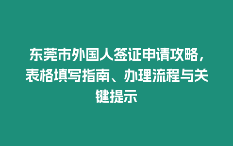 東莞市外國人簽證申請攻略，表格填寫指南、辦理流程與關鍵提示