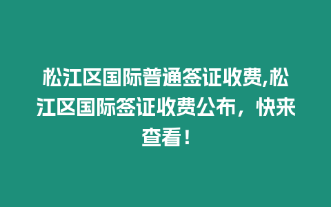 松江區國際普通簽證收費,松江區國際簽證收費公布，快來查看！