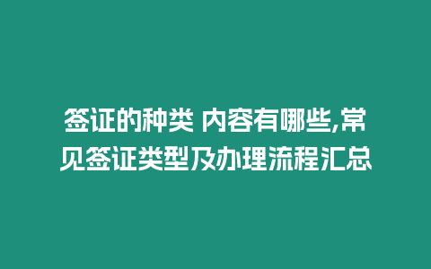 簽證的種類 內容有哪些,常見簽證類型及辦理流程匯總