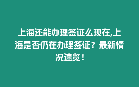 上海還能辦理簽證么現在,上海是否仍在辦理簽證？最新情況速覽！