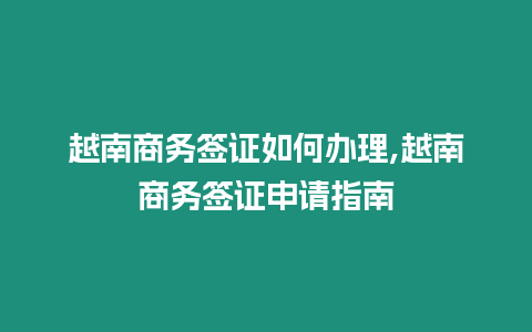 越南商務簽證如何辦理,越南商務簽證申請指南