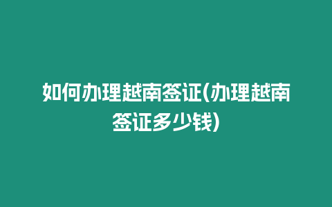 如何辦理越南簽證(辦理越南簽證多少錢)