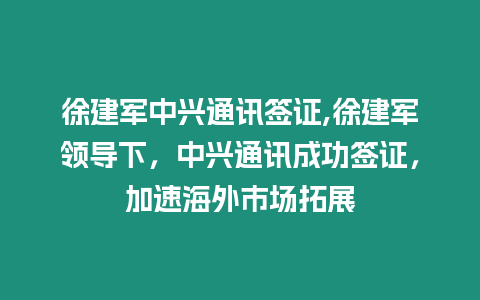 徐建軍中興通訊簽證,徐建軍領導下，中興通訊成功簽證，加速海外市場拓展