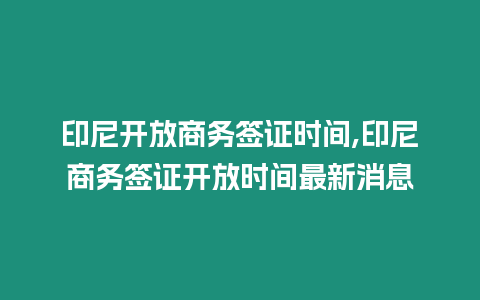 印尼開放商務簽證時間,印尼商務簽證開放時間最新消息