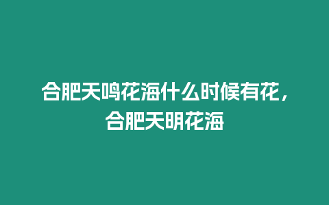 合肥天鳴花海什么時候有花，合肥天明花海