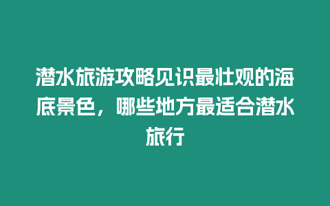 潛水旅游攻略見識最壯觀的海底景色，哪些地方最適合潛水旅行