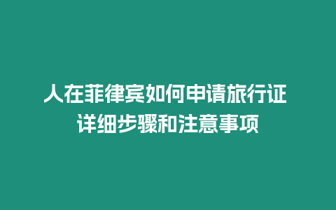 人在菲律賓如何申請旅行證 詳細步驟和注意事項