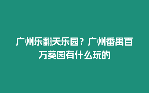 廣州樂翻天樂園？廣州番禺百萬葵園有什么玩的