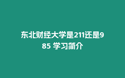 東北財經大學是211還是985 學習簡介