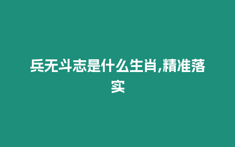 兵無斗志是什么生肖,精準(zhǔn)落實