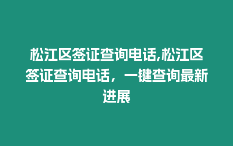 松江區(qū)簽證查詢電話,松江區(qū)簽證查詢電話，一鍵查詢最新進(jìn)展