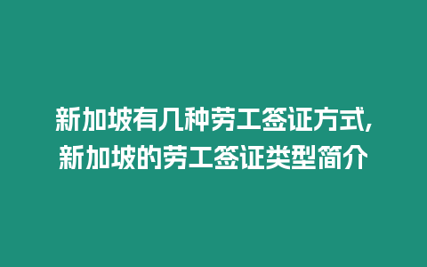 新加坡有幾種勞工簽證方式,新加坡的勞工簽證類型簡介