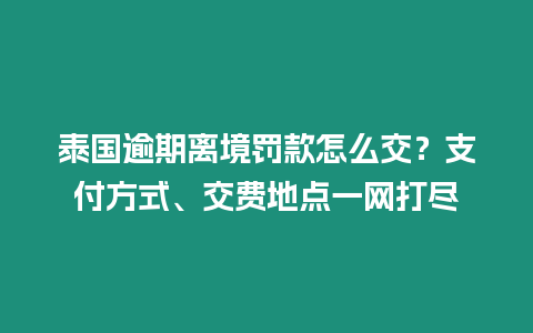 泰國逾期離境罰款怎么交？支付方式、交費地點一網打盡