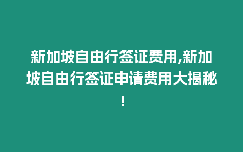 新加坡自由行簽證費用,新加坡自由行簽證申請費用大揭秘！