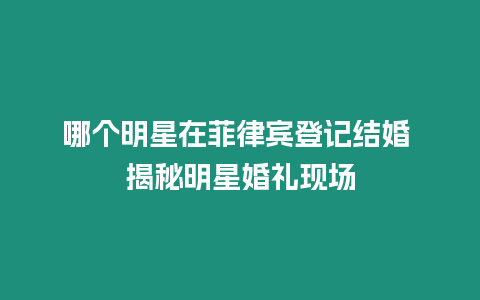 哪個明星在菲律賓登記結婚 揭秘明星婚禮現場