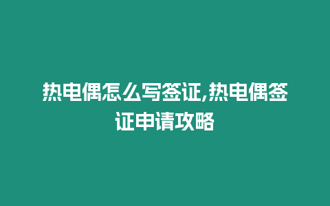 熱電偶怎么寫簽證,熱電偶簽證申請攻略