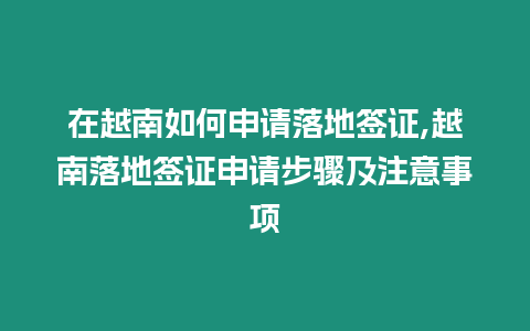 在越南如何申請落地簽證,越南落地簽證申請步驟及注意事項