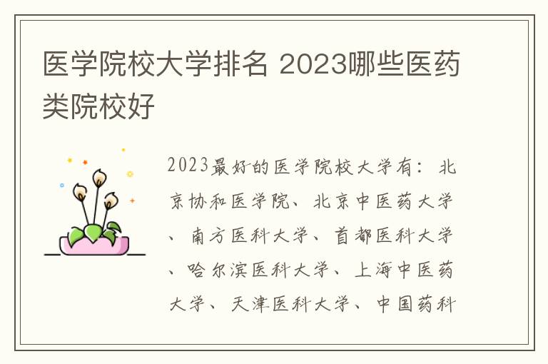 醫學院校大學排名 2024哪些醫藥類院校好