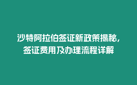 沙特阿拉伯簽證新政策揭秘，簽證費用及辦理流程詳解