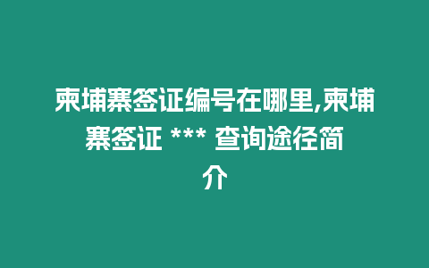 柬埔寨簽證編號在哪里,柬埔寨簽證 *** 查詢途徑簡介