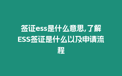 簽證ess是什么意思,了解ESS簽證是什么以及申請流程