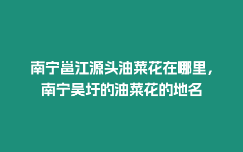 南寧邕江源頭油菜花在哪里，南寧吳圩的油菜花的地名