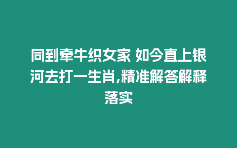 同到牽牛織女家 如今直上銀河去打一生肖,精準(zhǔn)解答解釋落實(shí)