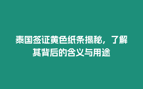 泰國簽證黃色紙條揭秘，了解其背后的含義與用途