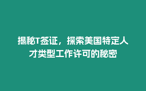 揭秘T簽證，探索美國特定人才類型工作許可的秘密