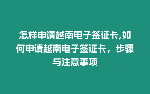 怎樣申請越南電子簽證卡,如何申請越南電子簽證卡，步驟與注意事項