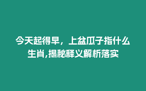 今天起得早，上盆瓜子指什么生肖,揭秘釋義解析落實(shí)