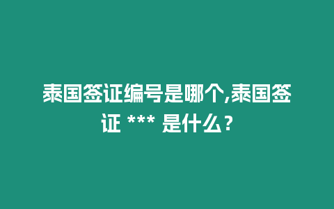 泰國(guó)簽證編號(hào)是哪個(gè),泰國(guó)簽證 *** 是什么？