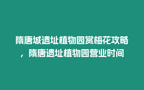 隋唐城遺址植物園賞梅花攻略，隋唐遺址植物園營(yíng)業(yè)時(shí)間