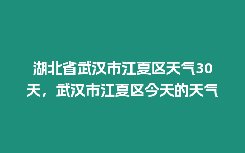 湖北省武漢市江夏區天氣30天，武漢市江夏區今天的天氣