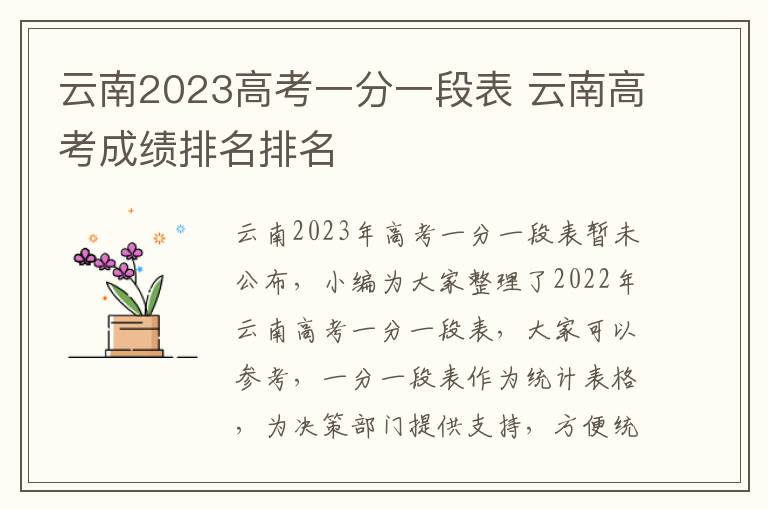 云南2024高考一分一段表 云南高考成績排名排名