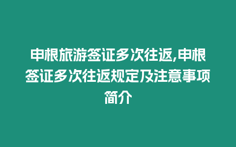 申根旅游簽證多次往返,申根簽證多次往返規定及注意事項簡介