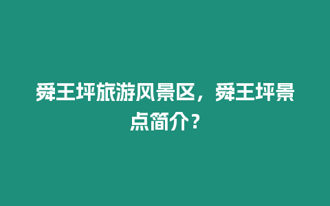 舜王坪旅游風景區，舜王坪景點簡介？