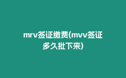 mrv簽證繳費(mvv簽證多久批下來)