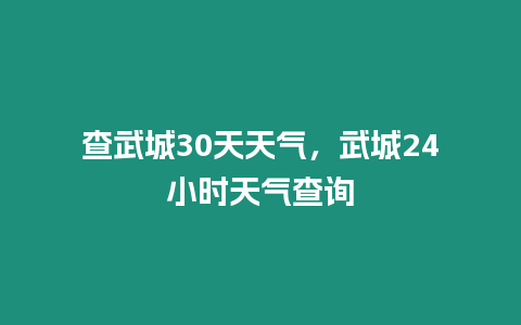 查武城30天天氣，武城24小時天氣查詢