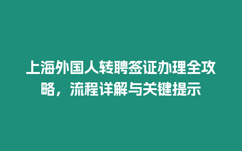 上海外國人轉(zhuǎn)聘簽證辦理全攻略，流程詳解與關鍵提示