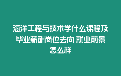 海洋工程與技術學什么課程及畢業薪酬崗位去向 就業前景怎么樣